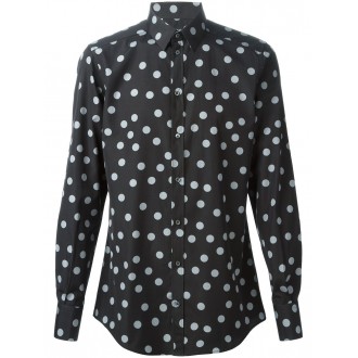 DOLCE & GABBANA camicia nera con pois grigi in cotone