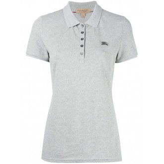BURBERRY Polo grigia in misto cotone con logo Burberry ricamato