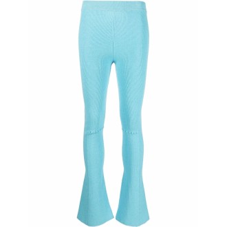 JACQUEMUS Pantaloni bootcut in lino stretch blu turchese