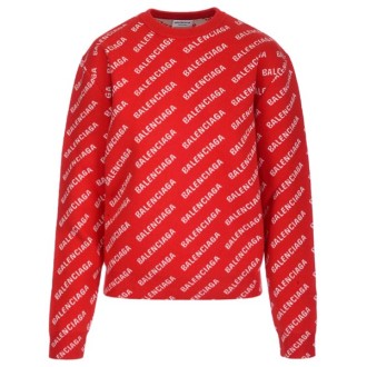 BALENCIAGA maglia in cotone rosso con logo intarsiato diagonale Balenciaga