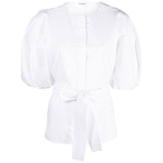 P.A.R.O.S.H. camicia bianca con maniche a sbuffo con cintura in vita