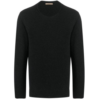 ROBERTO COLLINA maglione girocollo in lana nera con finiture a coste