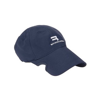 BALENCIAGA Cappello da baseball in poliammide e cotone blu inchiostro