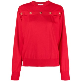 BOTTEGA VENETA Pullover in lana rossa con bottoni oro girocollo