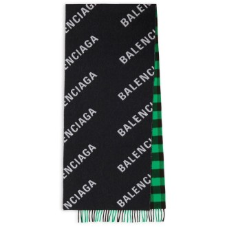 BALENCIAGA sciarpa reversibile in lana nera e verde con logo Balenciaga
