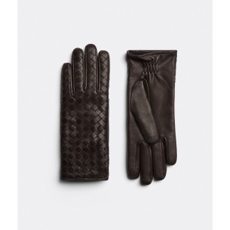 BOTTEGA VENETA Guanti in pelle d'agnello marrone fondant con motivo Intrecciato