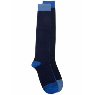ALTEA calzini neri alla caviglia in cotone con design color block blu