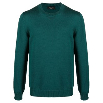 ROBERTO COLLINA maglione girocollo in lana merino color verde mare