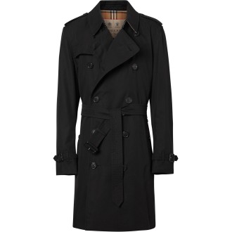 BURBERRY Cappotto impermeabile Kensington Heritage in cotone e pelle nero