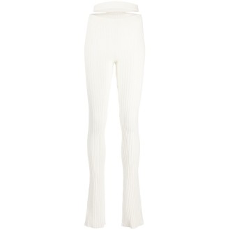 ANDREADAMO Pantaloni bianco avorio cut-out a costine con elastico in vita