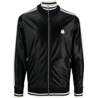 MONCLER PALM ANGELS Felpa nera con texture lucida con zip argentata