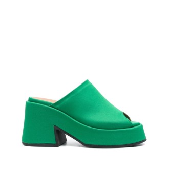 GANNI sandali open toe in ecopelle verde con tacco largo e basso