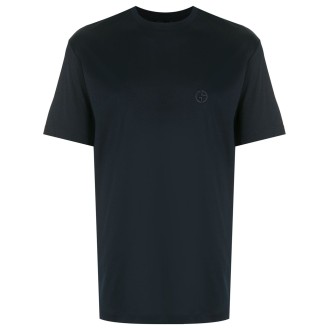 GIORGIO ARMANI T-shirt nera in cotone girocollo con logo Giorgio Armani