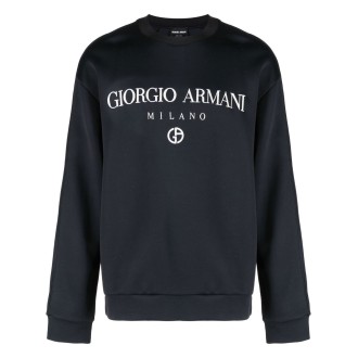 GIORGIO ARMANI felpa blu navy con logo Giorgio Armani bianco