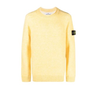 STONE ISLAND maglia gialla girocollo in cotone e lana
