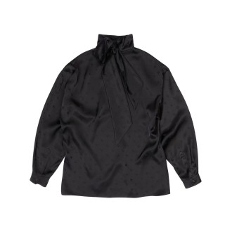 BALENCIAGA camicia oversize nera con collo a fiocco e logo Balenciaga
