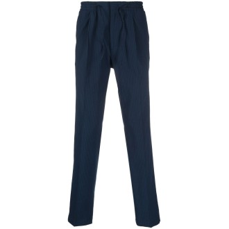 MANUEL RITZ Pantaloni con coulisse in cotone blu navy con stampa a righe