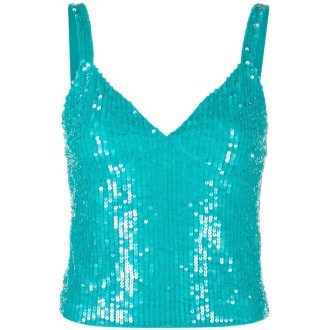 P.A.R.O.S.H. top con paillettes blu ciano con scollo a V