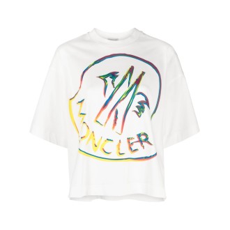 MONCLER T-shirt bianca multicolore con logo Moncler