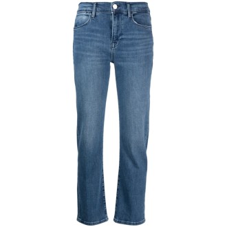 FRAME Jeans cropped in cotone lavaggio scuro blu oceano