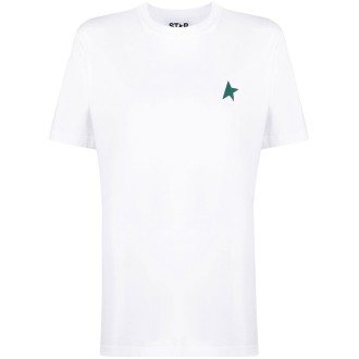 GOLDEN GOOSE T-shirt a maniche corte in cotone bianco con stampa logo Star sul petto