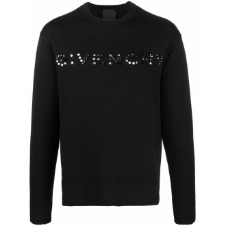 GIVENCHY Maglia nera in lana con logo Givenchy con borchie argentate