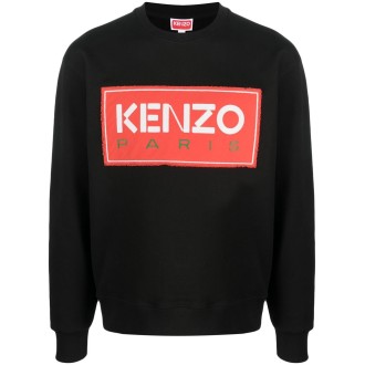KENZO felpa nera in cotone con logo Kenzo rosso sul petto