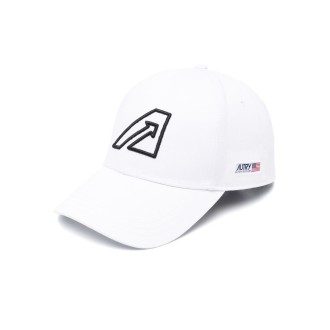 AUTRY berretto in cotone bianco gesso con trama in  twill e logo Autry nero