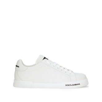 DOLCE & GABBANA sneaker basse in pelle di vitello bianca con logo DG laterale nero