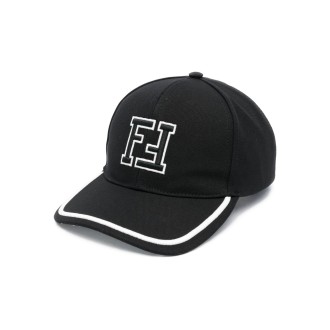 FENDI cappellino da baseball in cotone bianco e nero con logo FF