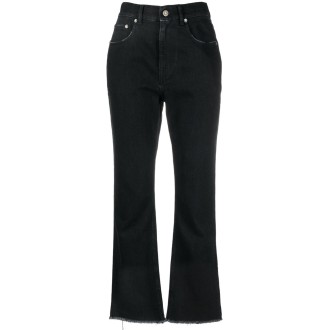 GOLDEN GOOSE jeans a gamba dritta cropped in cotone nero