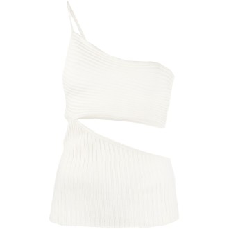 ANDREADAMO Top a costine cut-out monospalla bianco avorio
