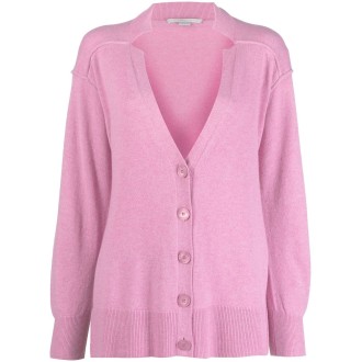 STELLA MC CARTNEY cardigan oversize rosa in cashmere e lana riciclata con scollo a V