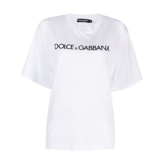 DOLCE & GABBANA white cotton Dolce & Gabbana  black logo-print T-shirt