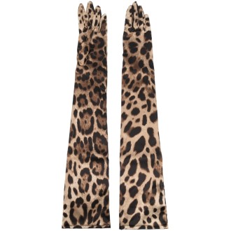 DOLCE & GABBANA guanti lunghi in seta stampa leopardo