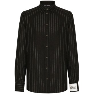 DOLCE & GABBANA camicia nera a righe in lana vergine con colletto classico