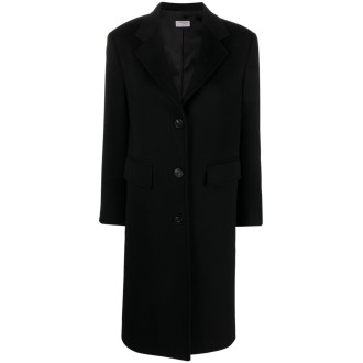 ALBERTO BIANI cappotto midi monopetto nero in lana vergine con revers classico