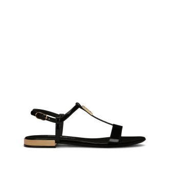 DOLCE & GABBANA sandali in pelle color nero corvino e oro con logo Dolce & Gabbana