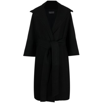GIANLUCA CAPANNOLO Cappotto monopetto con cintura in lana vergine nera