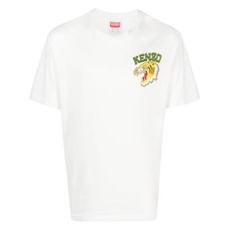 KENZO T-shirt bianca in cotone con logo Tiger Head