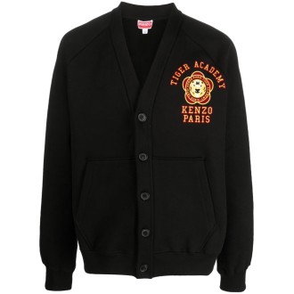 KENZO cardigan nero in cotone con logo Kenzo ricamato in petto