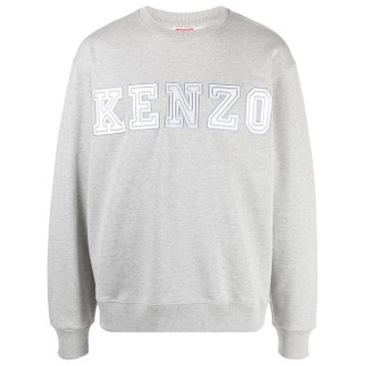 KENZO Felpa grigio chiaro in cotone con logo Kenzo ricamato