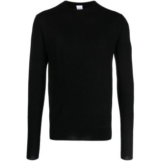 ASPESI maglione nero in lana vergine lavorato a maglia con finiture a costine