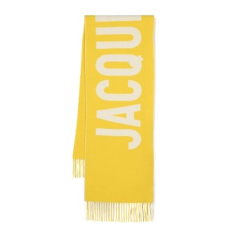 JACQUEMUS Sciarpa con logo Jacquemus lavorata a intarsio in lana vergine gialla