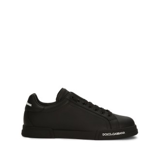 DOLCE & GABBANA sneakers basse in pelle di vitello nera con logo DG bianco