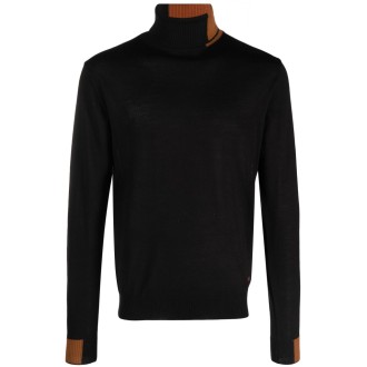 MANUEL RITZ maglione bicolore in lana nera e marrone a collo alto