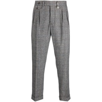 MANUEL RITZ pantaloni in maglia con motivo check scozzese di lana grigia