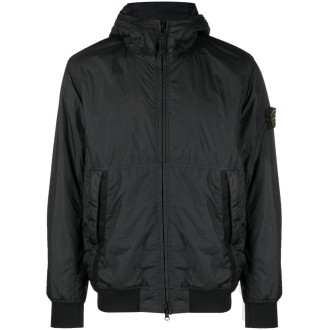 STONE ISLAND giacca nylon nera con zip e cappuccio classico