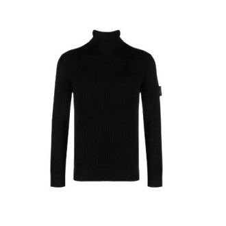 STONE ISLAND maglione collo alto in lana nera con lavorazione a maglia