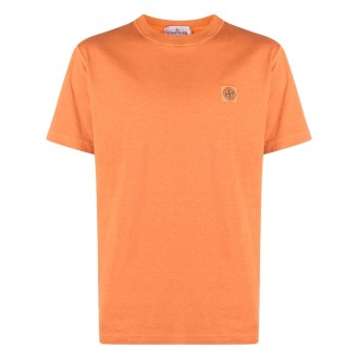 STONE ISLAND T-shirt arancione in cotone con logo Stone Island